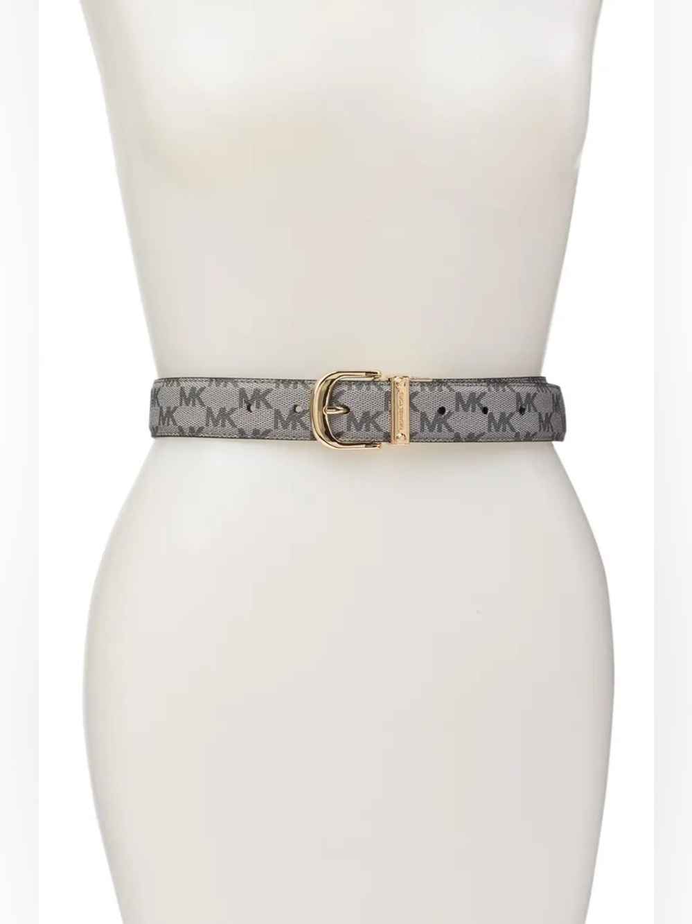 Michael Kors Reversible MK Logo Belt Black Gray Gold Size M
